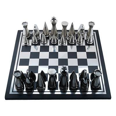 Wooden And Metal Chess Board game Black and Silver Finish - Conica | Verified Sustainable by Brown Living™