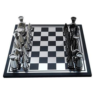 Wooden And Metal Chess Board game Black and Silver Finish - Conica | Verified Sustainable by Brown Living™