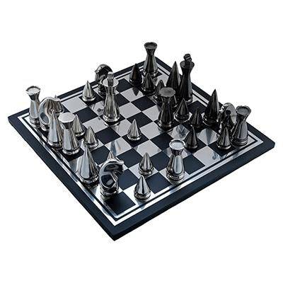 Wooden And Metal Chess Board game Black and Silver Finish - Conica | Verified Sustainable by Brown Living™