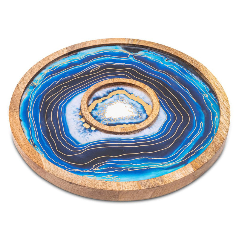 Buy Wooden Blue Round Chip and Dip Platter | Shop Verified Sustainable Trays & Platters on Brown Living™