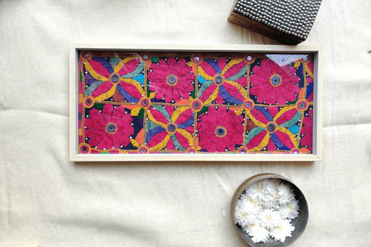 Wooden Boho Tray: Floral | Verified Sustainable by Brown Living™