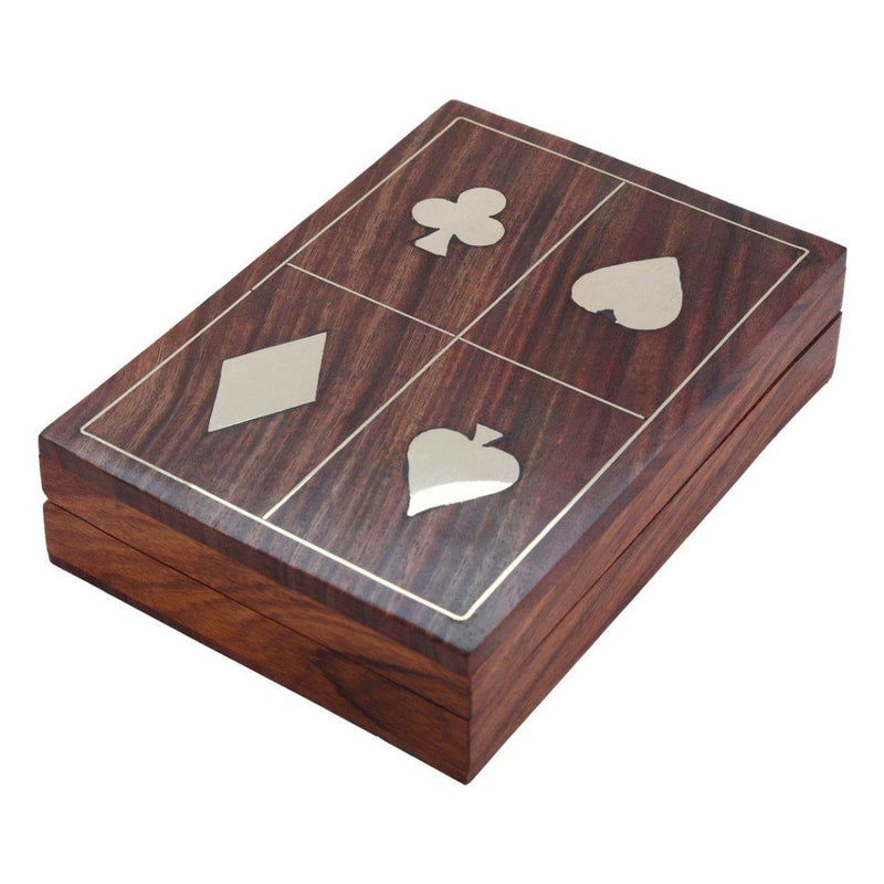 Buy Wooden Box with Brass Inlay for Holding 2 Sets of Playing Cards Deck | Shop Verified Sustainable Learning & Educational Toys on Brown Living™