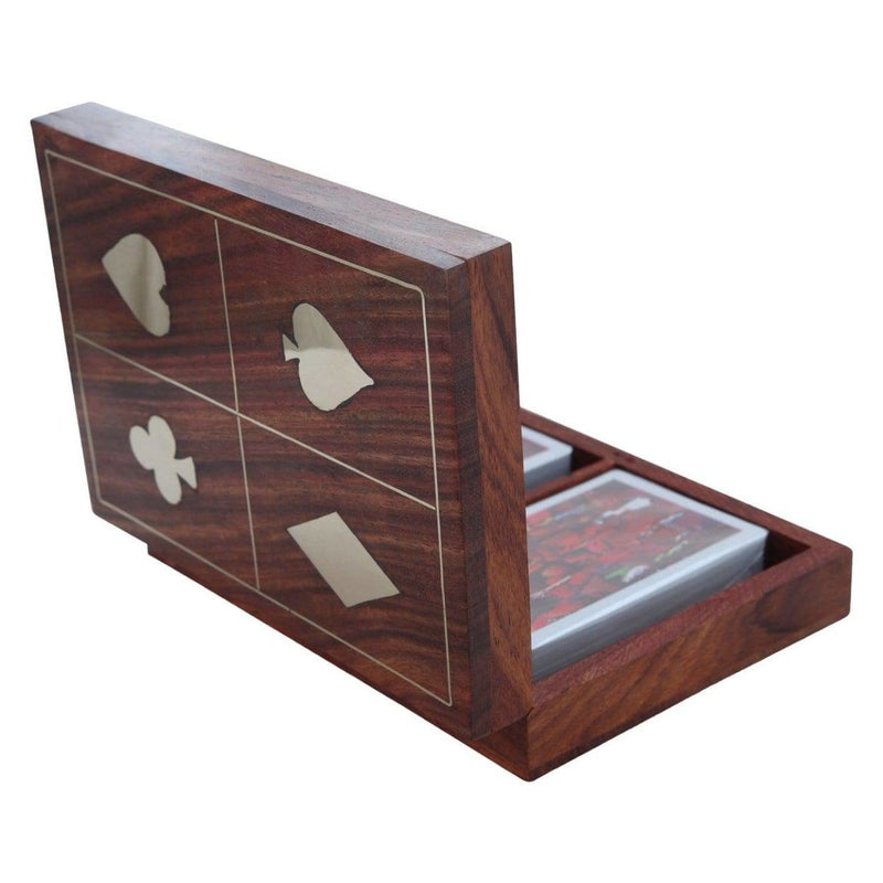 Buy Wooden Box with Brass Inlay for Holding 2 Sets of Playing Cards Deck | Shop Verified Sustainable Learning & Educational Toys on Brown Living™