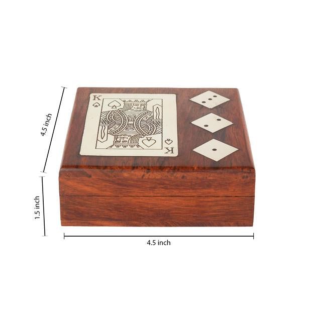 Buy Handmade Wooden Storage Box for Playing Cards and Set of Five Dices | Shop Verified Sustainable Learning & Educational Toys on Brown Living™