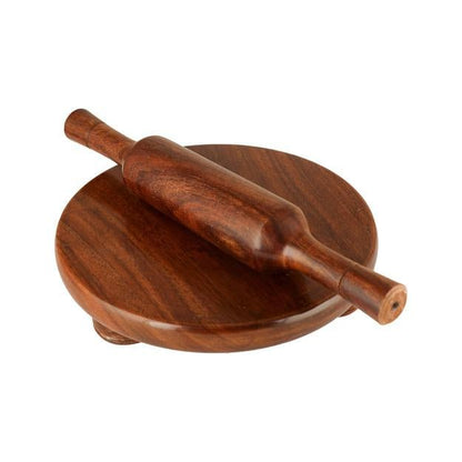 Wooden Handicrafts Chakla Belan Roti Maker | Rolling Pin Set (Brown) | Verified Sustainable by Brown Living™