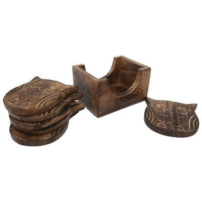 Wooden Coasters and Holder Stand - Set of 6 | Verified Sustainable by Brown Living™
