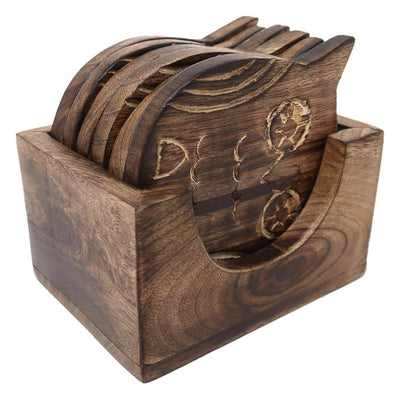 Wooden Coasters and Holder Stand - Set of 6 – Table Decor on Brown Living™. SKU: 1101. Img 4.