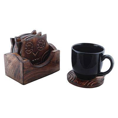 Wooden Coasters and Holder Stand - Set of 6 | Verified Sustainable by Brown Living™
