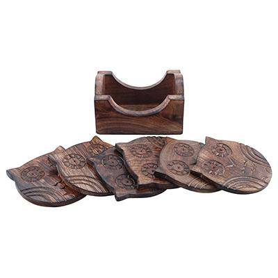 Wooden Coasters and Holder Stand - Set of 6 | Verified Sustainable by Brown Living™