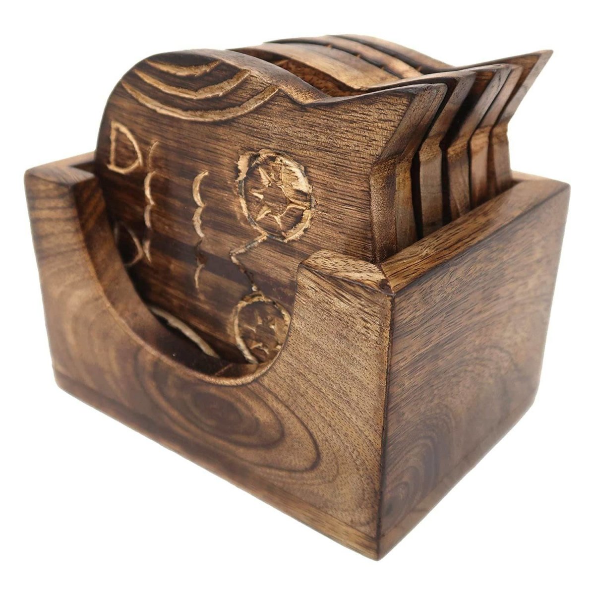 Wooden Coasters and Holder Stand - Set of 6 | Verified Sustainable by Brown Living™