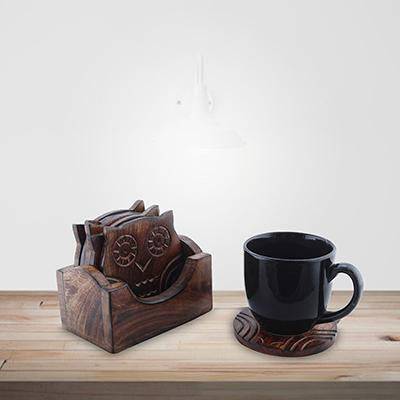 Wooden Coasters and Holder Stand - Set of 6 | Verified Sustainable by Brown Living™