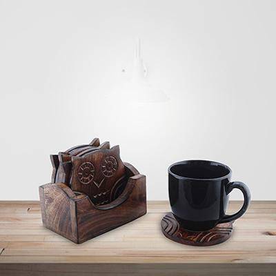 Buy Wooden Coasters Holder Set | Non Slip Coffee Tea Glass Mug Bar Drink Coaster | Set of 6 | Shop Verified Sustainable Products on Brown Living