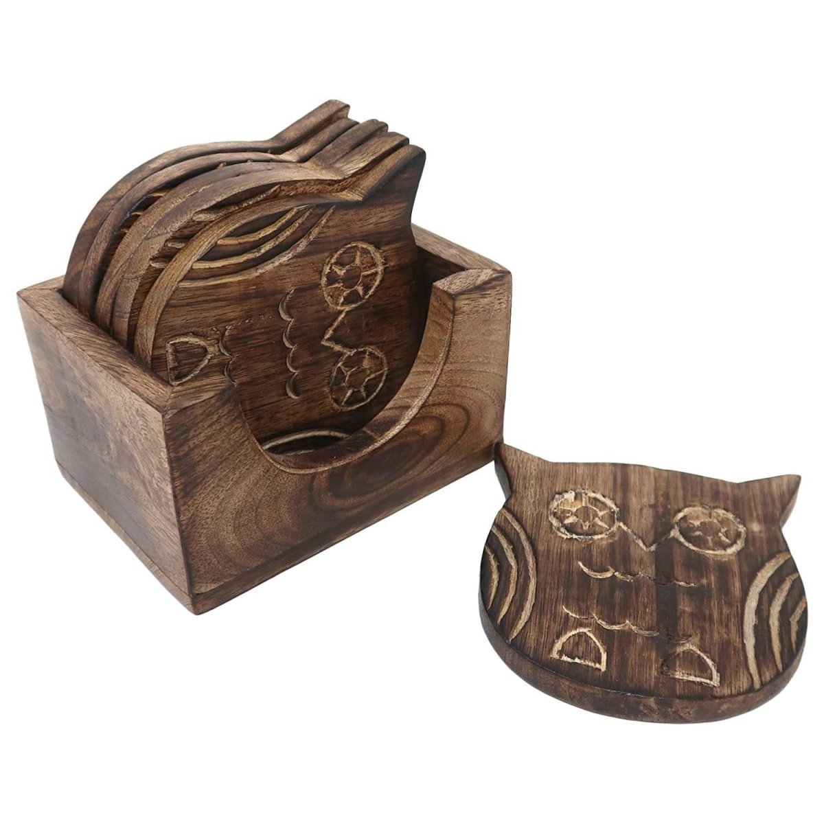 Wooden Coasters and Holder Stand - Set of 6 | Verified Sustainable by Brown Living™