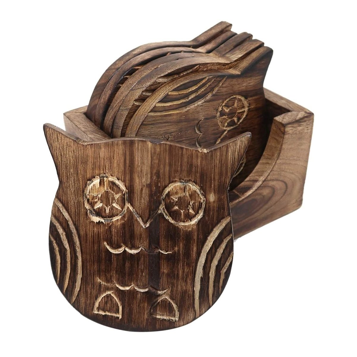 Wooden Coasters and Holder Stand - Set of 6 | Verified Sustainable by Brown Living™