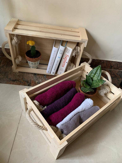 Wooden Crates with Holder | Pine Wood Storage Baskets | Medium | Verified Sustainable by Brown Living™