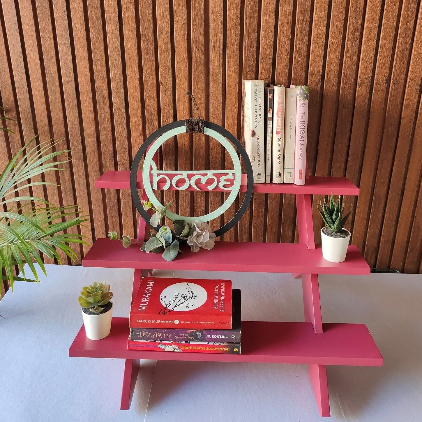 Wooden Display Rack: Pink Book Shelf | Verified Sustainable by Brown Living™