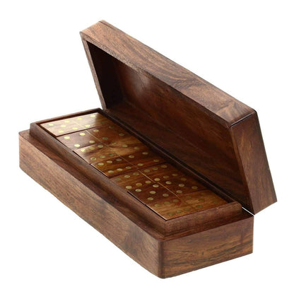 Handcrafted Wooden Domino Box with Dominoes - 8 Inch | Verified Sustainable by Brown Living™