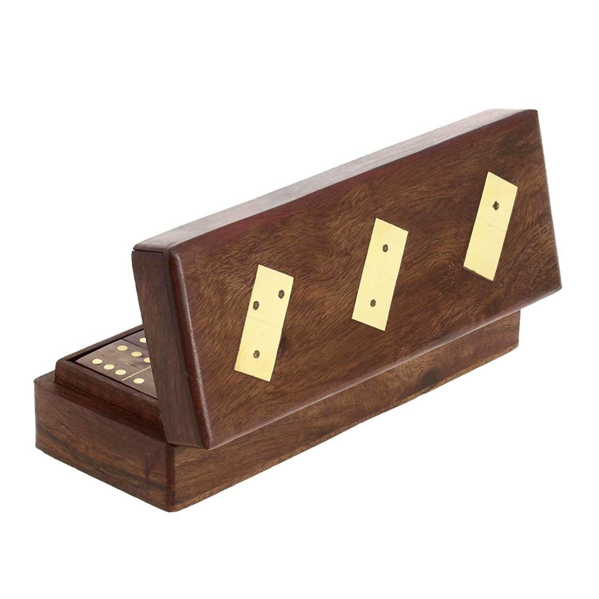 Handcrafted Wooden Domino Box with Dominoes - 8 Inch | Verified Sustainable by Brown Living™