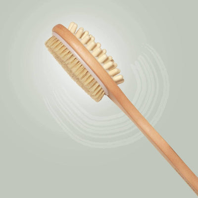 Wooden Double Sided Body Brush with Massager and Long Handle – Bath Accessories on Brown Living™. SKU: 192 - 13189 - woodenbathingbrush. Img 1.