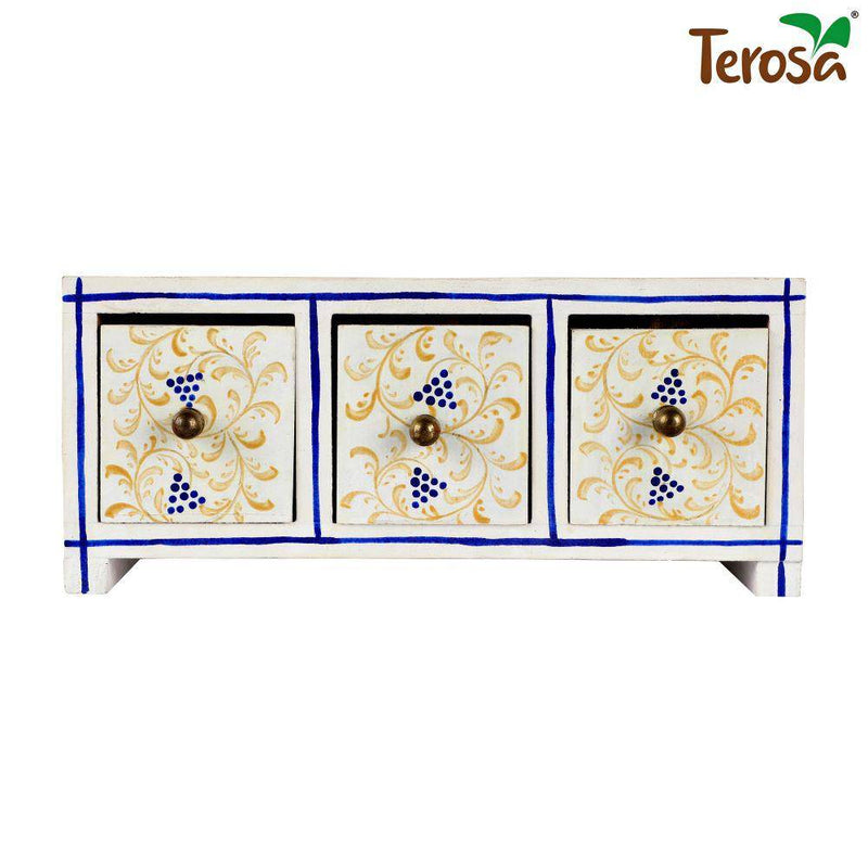 Buy Wooden Drawers Chest or Jewellery Box or Trinket Box - Snow Gold Tres - Std - 3 Drawers | Shop Verified Sustainable Products on Brown Living