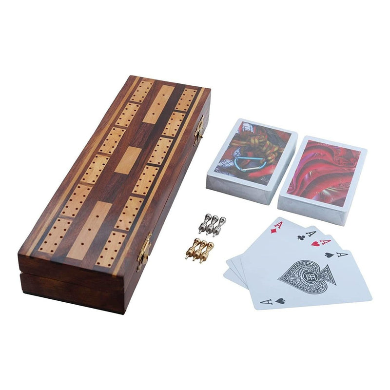 Buy Wooden Game Cribbage Boards Set, 2 Decks of Cards and 6 Metal Cribbage Pegs Set with Storage | Shop Verified Sustainable Products on Brown Living