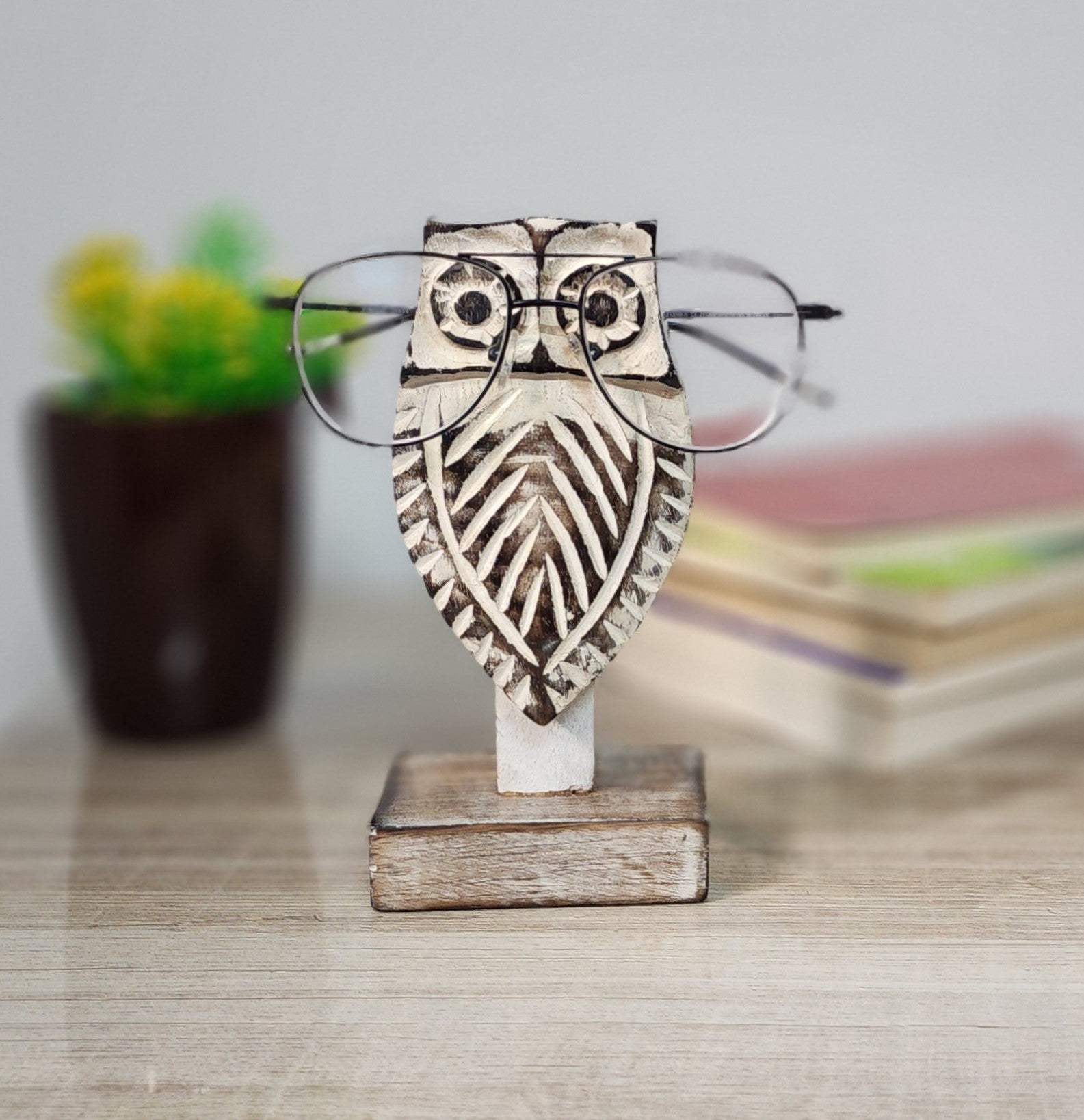 Wooden Handmade Owl Shape Specs Holder for Office | Verified Sustainable by Brown Living™