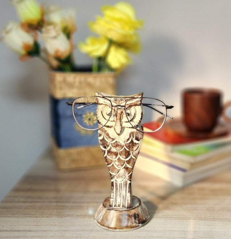Wooden Handmade Owl Shaped Specs Holder | Verified Sustainable Table Decor on Brown Living™