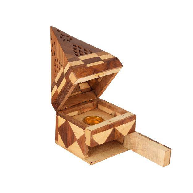 Buy Sheesham Wood Pyramid Pooja Incense Burner Box | Shop Verified Sustainable Pooja Needs on Brown Living™