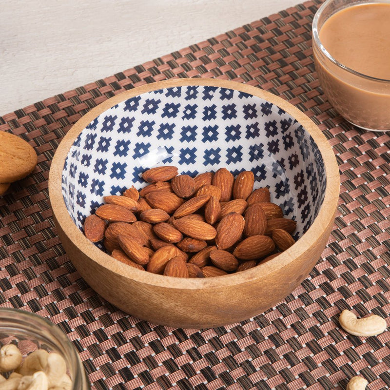 Buy Wooden Indigo Geometric Bowl | Shop Verified Sustainable Plates & Bowls on Brown Living™