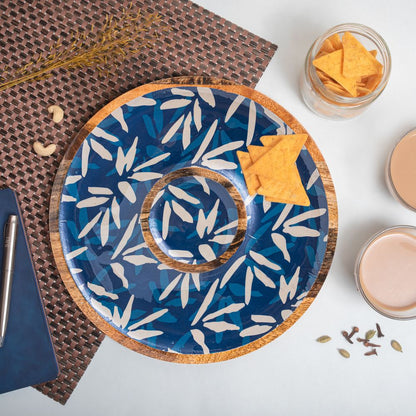 Wooden Indigo Round Chip and Dip Platter | Verified Sustainable by Brown Living™