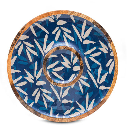 Wooden Indigo Round Chip and Dip Platter | Verified Sustainable by Brown Living™