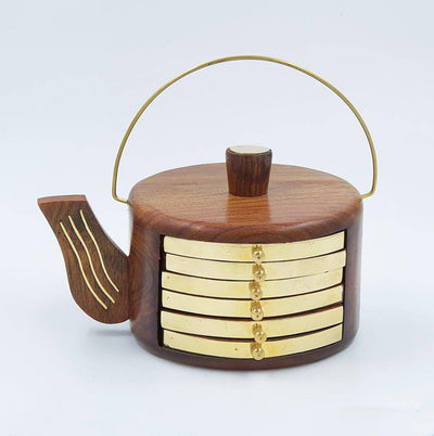 Wooden Kettle Shaped Coasters - Set of 6 – Table Decor on Brown Living™. SKU: 1107. Img 1.