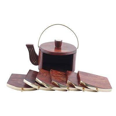 Buy Wooden Kettle Shape Drink Coasters Set of 6 for Tumblers and Water Glasses - MADE IN INDIA | Shop Verified Sustainable Products on Brown Living