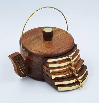 Wooden Kettle Shaped Coasters - Set of 6 – Table Decor on Brown Living™. SKU: 1107. Img 4.