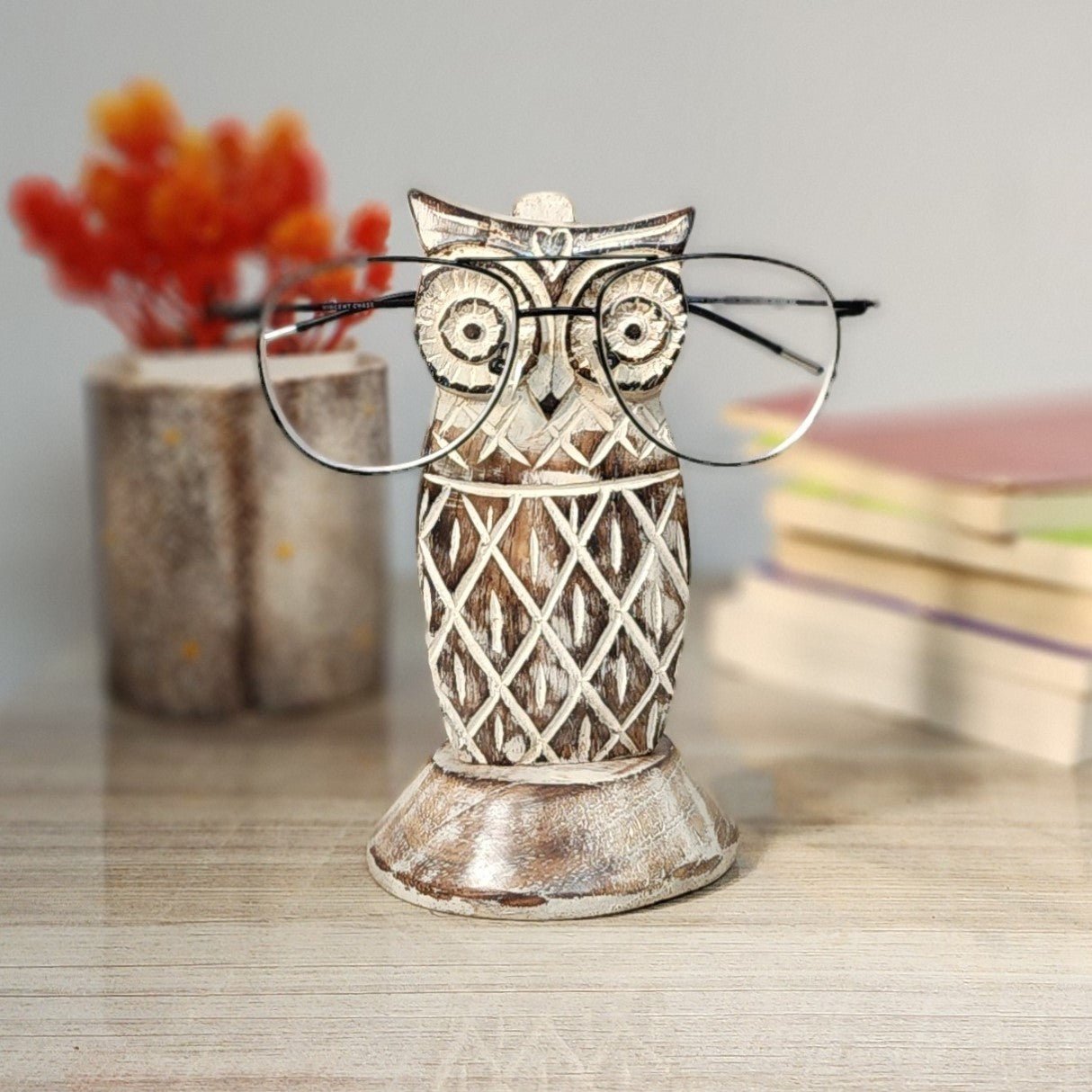 Wooden Nose Shaped Eyeglass Holder Stand (OWL) | Verified Sustainable by Brown Living™