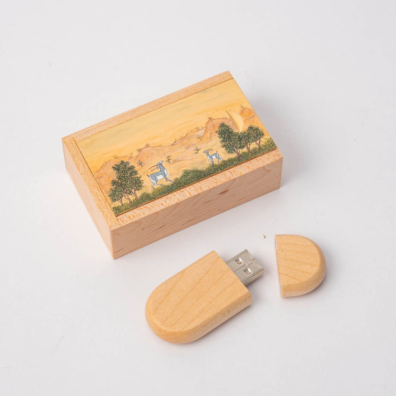 Buy Wooden Pen Drive Box Set with Hand Painted Art | Shop Verified Sustainable Products on Brown Living