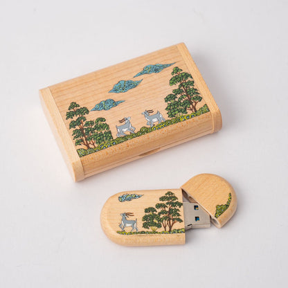 Wooden Pen Drive Box Set with Hand Painted Miniature Art – Tech Accessories on Brown Living™. SKU: PN13036. Img 4.