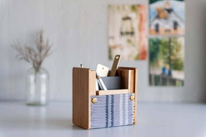 Wooden Pen Stand with Changeable Sleeve - Grey Double Line & Yellow Single Line | Verified Sustainable by Brown Living™