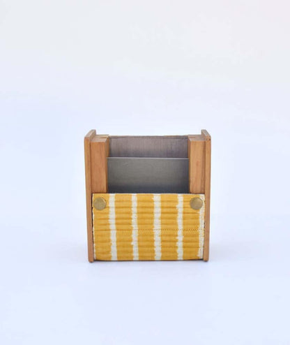 Wooden Pen Stand with Changeable Sleeve - Grey Double Line & Yellow Single Line | Verified Sustainable by Brown Living™