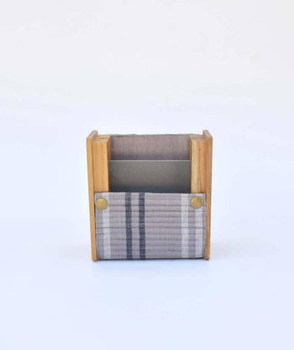 Wooden Pen Stand with Changeable Sleeve - Grey Double Line & Yellow Single Line | Verified Sustainable by Brown Living™