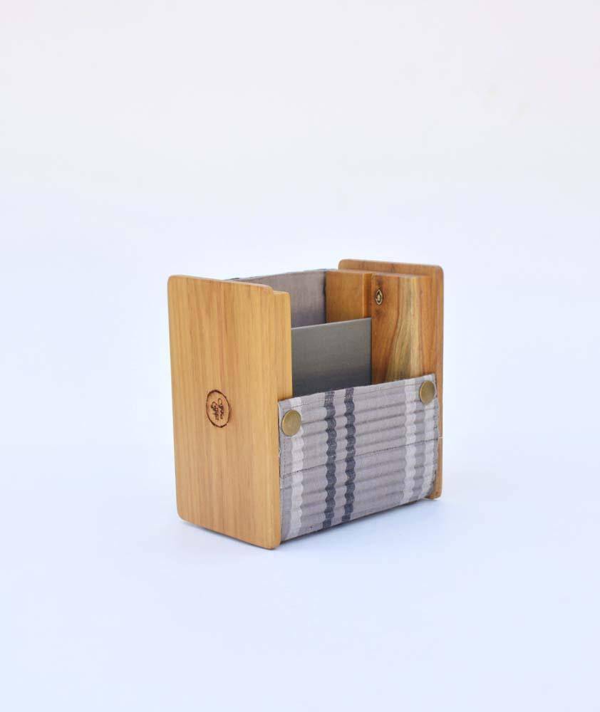 Wooden Pen Stand with Changeable Sleeve - Grey Double Line & Yellow Single Line | Verified Sustainable by Brown Living™