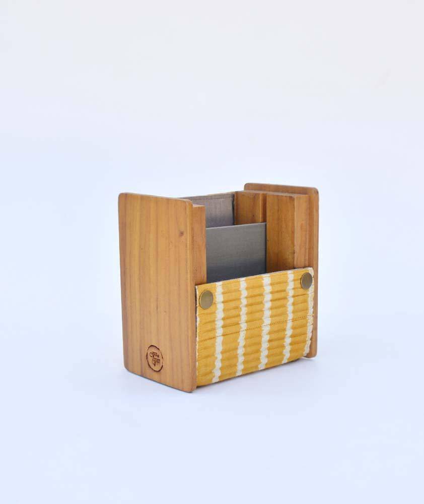 Wooden Pen Stand with Changeable Sleeve - Grey Double Line & Yellow Single Line | Verified Sustainable by Brown Living™