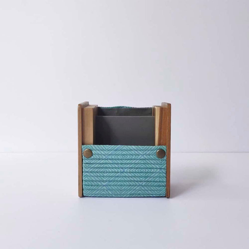 Buy Wooden Pen Stand with Changeable Sleeve (Solid Blue & Green Geometric Square) | Shop Verified Sustainable Products on Brown Living