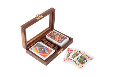 Playing Cards - Set of 2 in Handmade Wooden Storage Box – Card Games on Brown Living™. SKU: 1124. Img 1.