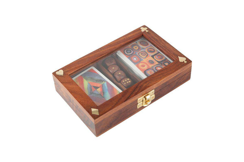 Buy Wooden Playing Card Box With Two Set of Paper Playing Cards and 5 dice - MADE IN INDIA | Shop Verified Sustainable Products on Brown Living