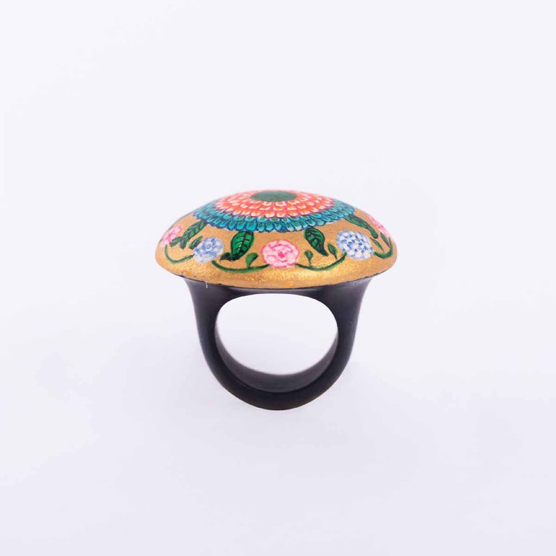 Buy Wooden Ring with Hand Painted Flowers in Mandala Art | Shop Verified Sustainable Womens Rings on Brown Living™