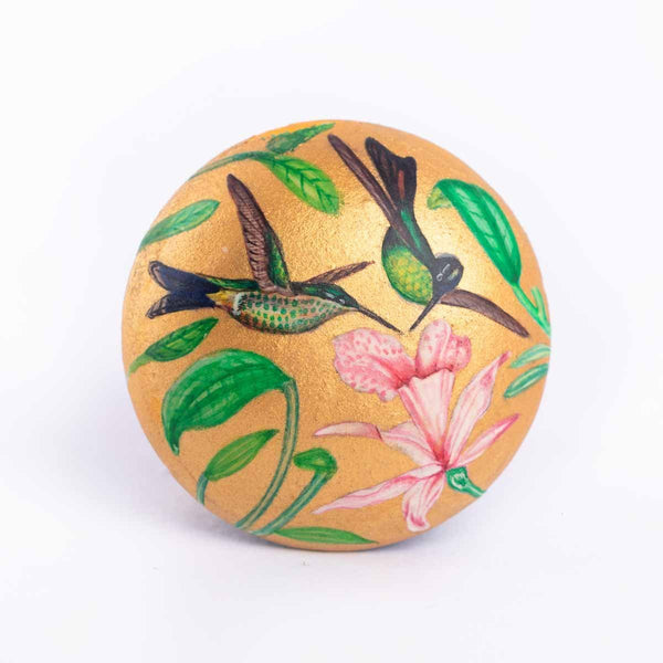 Buy Wooden Ring with Hand Painted Humming Birds and Flower | Shop Verified Sustainable Womens Rings on Brown Living™