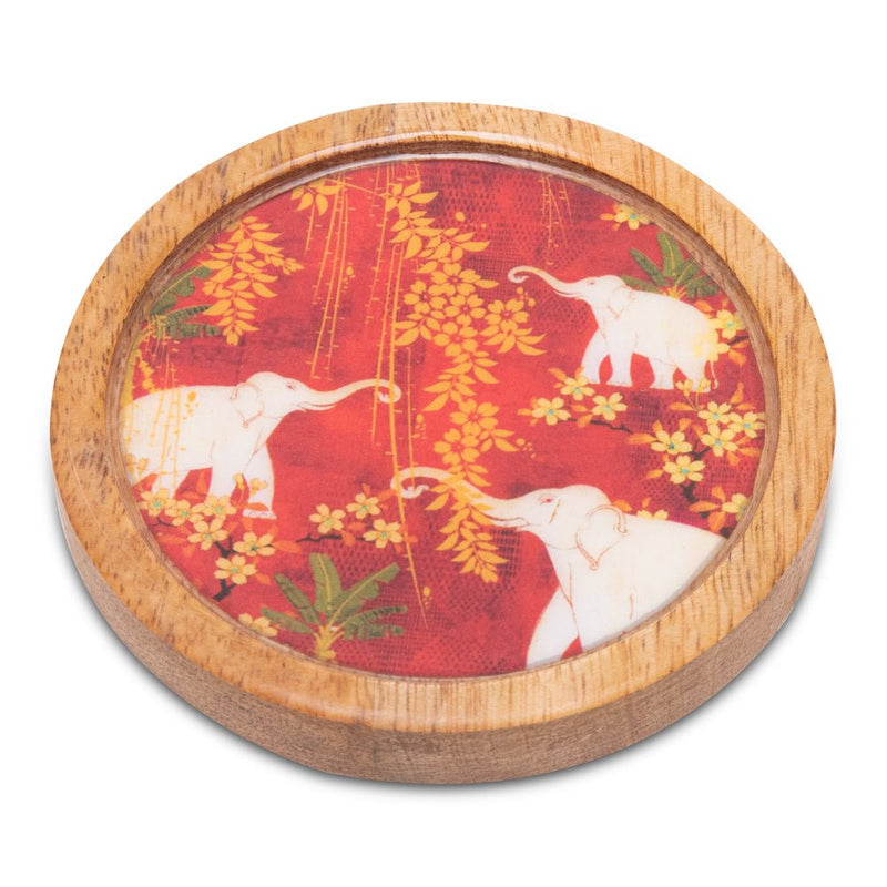 Buy Wooden Round Coasters with Elephant Print Design Set of 2 | Shop Verified Sustainable Table Essentials on Brown Living™
