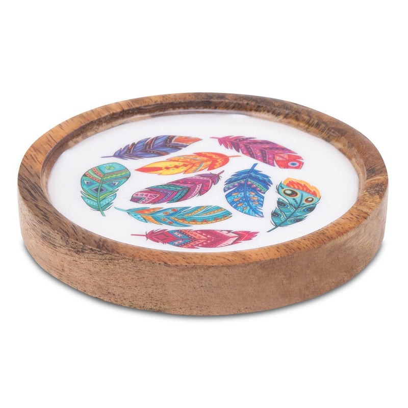 Buy Wooden Round Coasters with Feather Print Design Set of 2 | Shop Verified Sustainable Table Essentials on Brown Living™