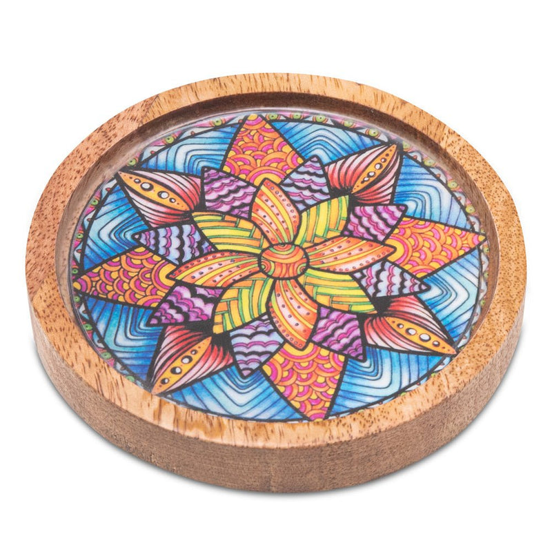 Buy Wooden Round Coasters with Mandala Print Design Set of 2 | Shop Verified Sustainable Table Essentials on Brown Living™